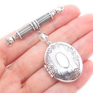 PIDIDDLY LINKS Sterling Silver Antique Crystal Locket Medal Oxidized Pin Brooch